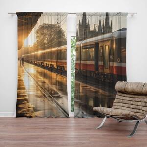 Sablio Závěs Vlak na nádraží při východu slunce: 2ks 140x250cm