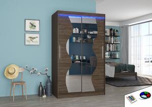 ADRK Šatní zrcadlová skříň posuvná s LED osvětlením OSWALD CH 120 L, choco