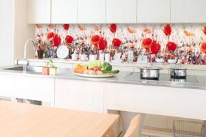 DIMEX | Fototapeta do kuchyně Mlčí mák KI-350-171 | 350 x 60 cm | červená, béžová, růžová
