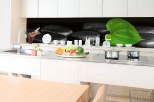 DIMEX | Fototapeta do kuchyně Zelený list KI-350-169 | 350 x 60 cm | zelená, černá, šedá
