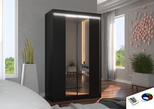 ADRK Šatní zrcadlová skříň posuvná s LED osvětlením MARVIN B 120 L, černá