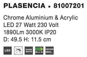 Nova Luce Stropní LED svítidlo PLASENCIA chromovaný hliník a akryl 27W 3000K