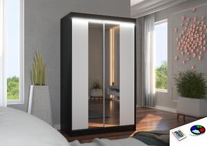 ADRK Šatní zrcadlová skříň posuvná s LED osvětlením MARVIN B-W 120 L, bílá/černá