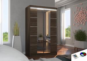 ADRK Šatní zrcadlová skříň posuvná s LED osvětlením GENUA CH 120 L, choco