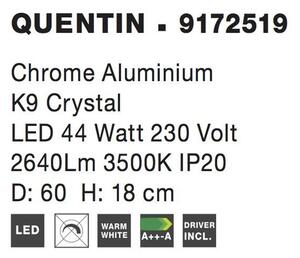 Nova Luce Stropní LED svítidlo QUENTIN chromovaný hliník a K9 křišťál 44W 3500K