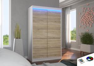 ADRK Šatní skříň posuvná s LED osvětlením BENISSO W-S 120 L, dub sonoma/bílá