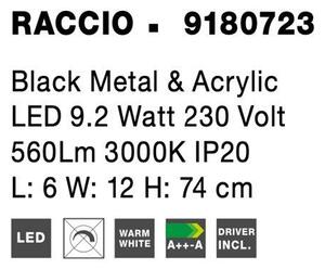 Nova Luce Nástěnné nastavitelné LED svítidlo RACCIO, 9.2W 3000K Barva: Černá