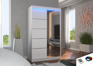 ADRK Šatní zrcadlová skříň posuvná s LED osvětlením NICEA W 120 L, bílá