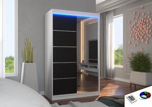 ADRK Šatní zrcadlová skříň posuvná s LED osvětlením NICEA W-B 120 L, černá/bílá