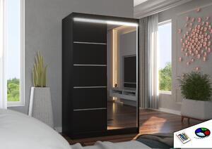 ADRK Šatní zrcadlová skříň posuvná s LED osvětlením NICEA B 120 L, černá
