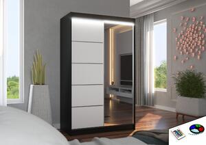 ADRK Šatní zrcadlová skříň posuvná s LED osvětlením NICEA B-W 120 L, bílá/černá