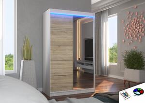 ADRK Šatní zrcadlová skříň posuvná s LED osvětlením NICEA W-S 120 L, dub sonoma/bílá