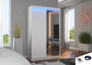 ADRK Šatní zrcadlová skříň posuvná s LED osvětlením REWENA W 120 L, bílá