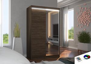 ADRK Šatní zrcadlová skříň posuvná s LED osvětlením REWENA CH 120 L, choco