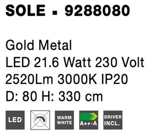 Nova Luce Závěsné LED svítidlo SOLE zlatý kov 21.6W 3000K
