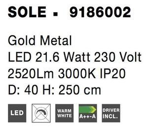 Nova Luce Závěsné LED svítidlo SOLE zlatý kov 21.6W 3000K