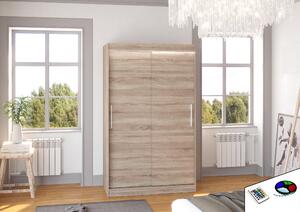 ADRK Šatní skříň posuvná s LED osvětlením COLLIN T 120 L, truffle