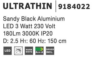 Nova Luce Závěsné LED svítidlo ULTRATHIN, 3W 3000K Barva: Černá