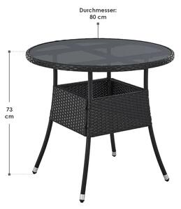 Polyratanový zahradní stolek Yoro, kulatý, černý 80 cm