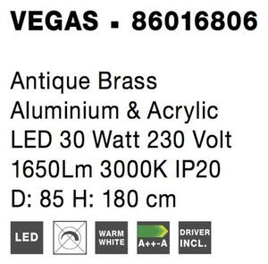 Nova Luce Závěsné LED svítidlo VEGAS antický mosazný hliník a akryl 30W 3000K