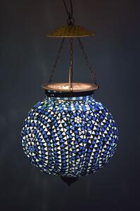 Skleněná mozaiková lampa, modrá, ruční práce, průměr 31cm, výška 32cm