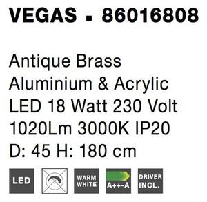 Nova Luce Závěsné LED svítidlo VEGAS antický mosazný hliník a akryl 18W 3000K