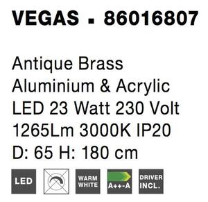Nova Luce Závěsné LED svítidlo VEGAS antický mosazný hliník a akryl 23W 3000K