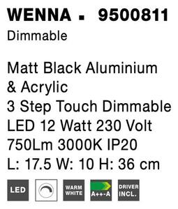 Nova Luce Stolní LED lampa WENNA matný černý hliník a akryl, 12W 3000K, stmívatelné 3-step