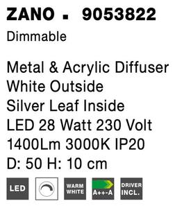 Nova Luce Stropní LED svítidlo ZANO, 28W 3000K stmívatelné Barva: Stříbrná