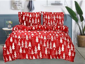 2x povlečení mikroplyš CHRISTMAS TREES červené + prostěradlo mikroplyš SOFT 180x200 cm bílé