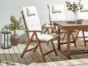 Sada 6 zahradních skládacích židlí z tmavého akáciového dřeva s krémově bílými polštáři AMANTEA