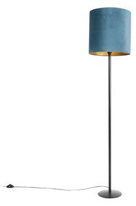 Stojací lampa s černým sametovým stínítkem modré barvy se zlatem 40 cm - Simplo