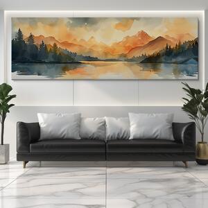 Obraz na plátně - Rozbřesk nad horským jezerem FeelHappy.cz Velikost obrazu: 120 x 40 cm