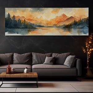 Obraz na plátně - Rozbřesk nad horským jezerem FeelHappy.cz Velikost obrazu: 120 x 40 cm
