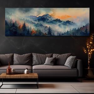 Obraz na plátně - Úsvit v mlžných lesích FeelHappy.cz Velikost obrazu: 120 x 40 cm