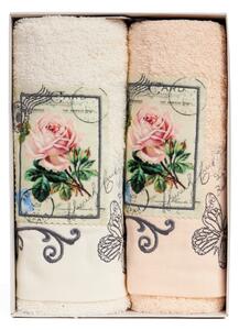Tegatex Dárkový set 2 ručníků - růžičky růžová béžová