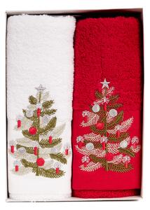 Tegatex Dárkový set 2 ručníků – vánoční stromečky červená bílá