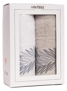Tegatex Dárkový set 2 ručníků – lístky bílá šedá