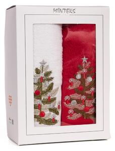 Tegatex Dárkový set 2 ručníků – vánoční stromečky červená bílá