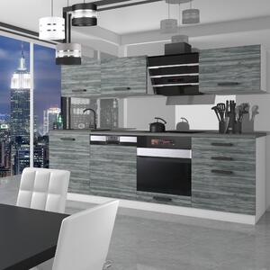 Kuchyňská linka Belini Premium Full Version 240 cm šedý antracit Glamour Wood s pracovní deskou LINDA