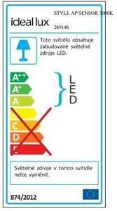 ILUX 269146 LED Venkovní nástěnné svítidlo Ideal Lux STYLE AP SENSOR BIANCO 3000K 269146 9,5W 750lm 3000K IP54 10cm bílé s PIR senzorem - IDEALLUX