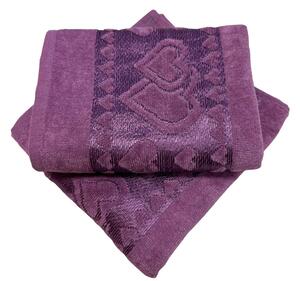 Žakárový froté ručník světlo fialový srdíčko 50x90cm TiaHome