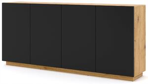 Komoda AURA 4D 198 cm dub artisan / černá matná