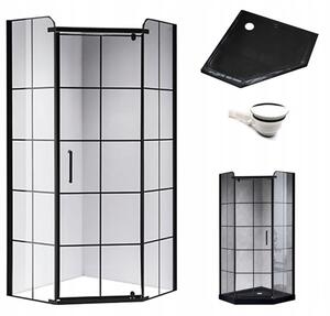 BPS-koupelny Pětiúhelníkový sprchový kout BS06A 80x80 černá/transparent + vanička ST07A BL černá