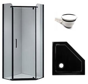 BPS-koupelny Pětiúhelníkový sprchový kout KZ91A BL 80x80 černá/transparent + vanička ST07A BL černá