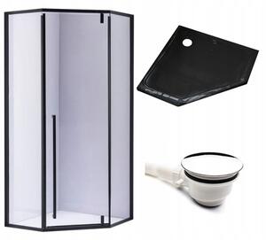 BPS-koupelny Pětiúhelníkový sprchový kout BS07A 80x80 černá/transparent + vanička ST07A BL černá