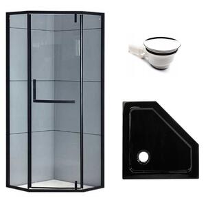 BPS-koupelny Pětiúhelníkový sprchový kout KZ4026A BL 80x80 černá/transparent + vanička ST07A BL černá