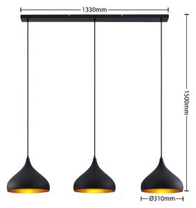 Závěsné svítidlo Lindby Elamira, černá barva, hliník, 133 cm, 3 světla