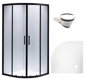 BPS-koupelny Čtvrtkruhový sprchový kout BS01A 80x80 cm černá/transparent + vanička ST01A bílá