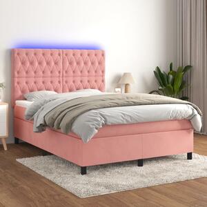 Box spring postel s matrací a LED růžová 140x190 cm samet 3136304